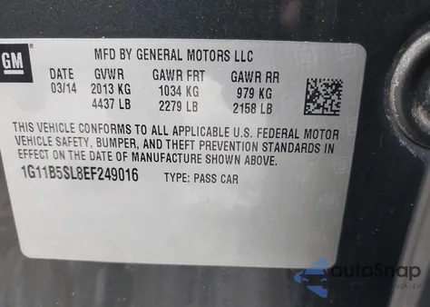 2014 Chevrolet Malibu 1Ls from USA, damaged, VIN 1G11B5SL8EF249016